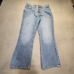 J Crew Jeans Womens 29 Blue Flared Leg Crop Stretch Distressed Denim